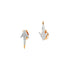 A pair of arrow-shaped stud earrings, crafted from 14k rose gold-filled material, features shimmering zirconia stones. Each earring points in opposite directions—one upwards and the other downwards—and is set against a plain white background.
